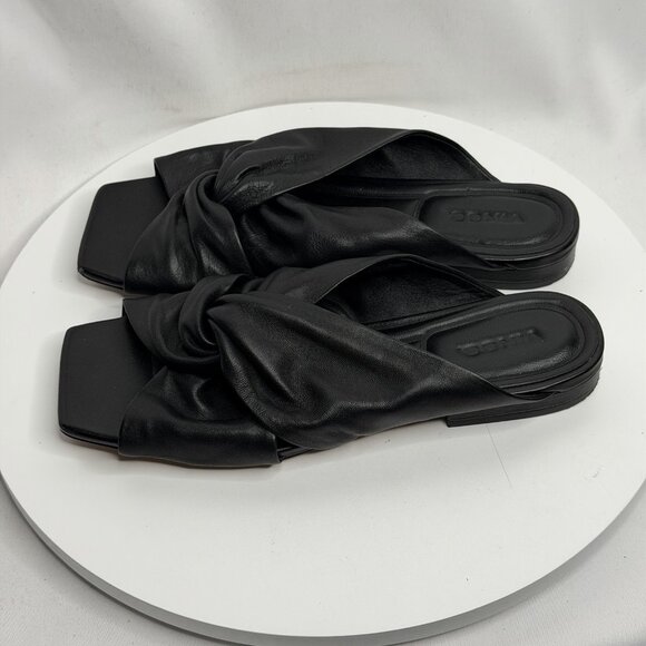 VINCE. Womens Black Twisted Strap Zoya Toe Leather Slide Sandals 7.5M - Picture 1 of 7